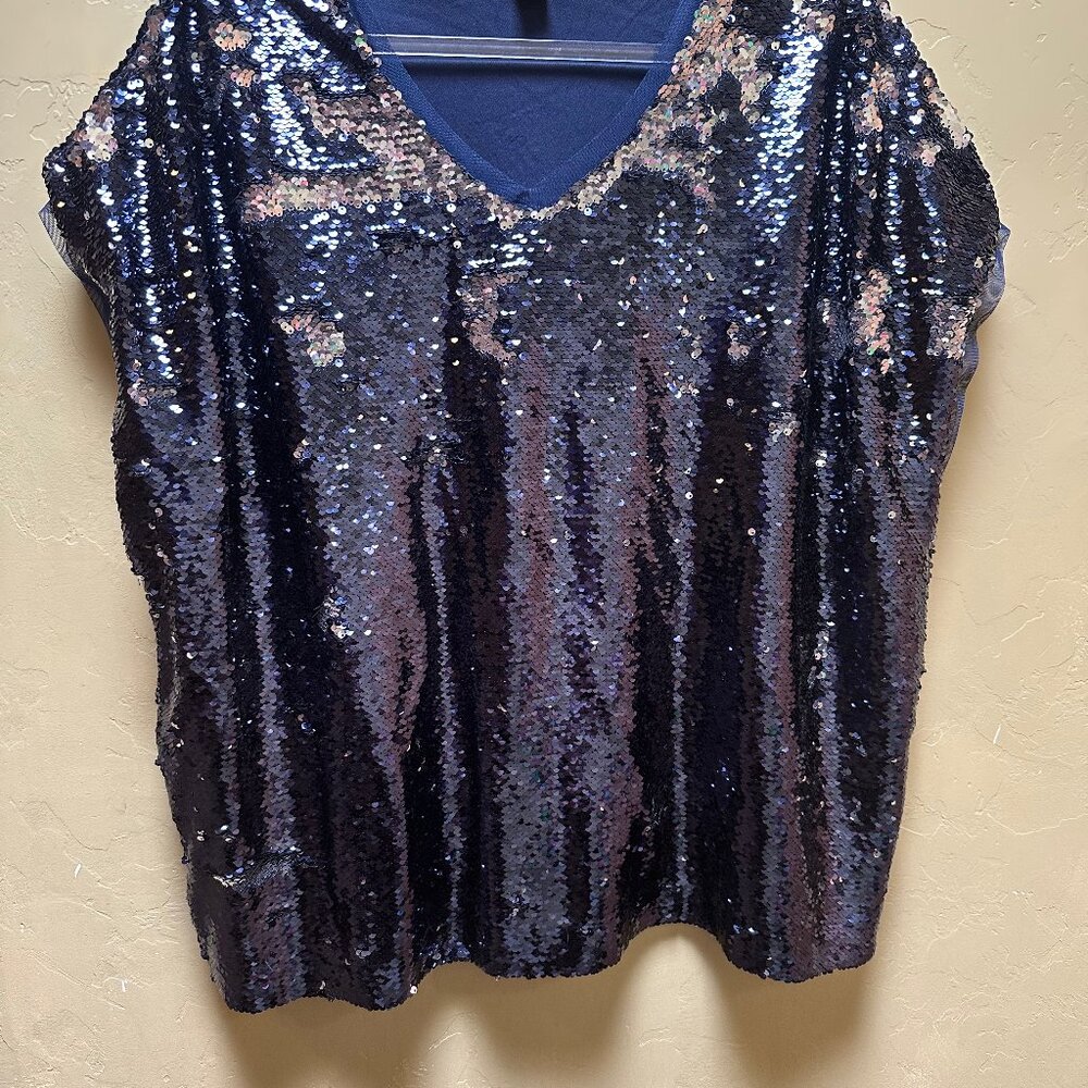 Navy Blue Sequin Top